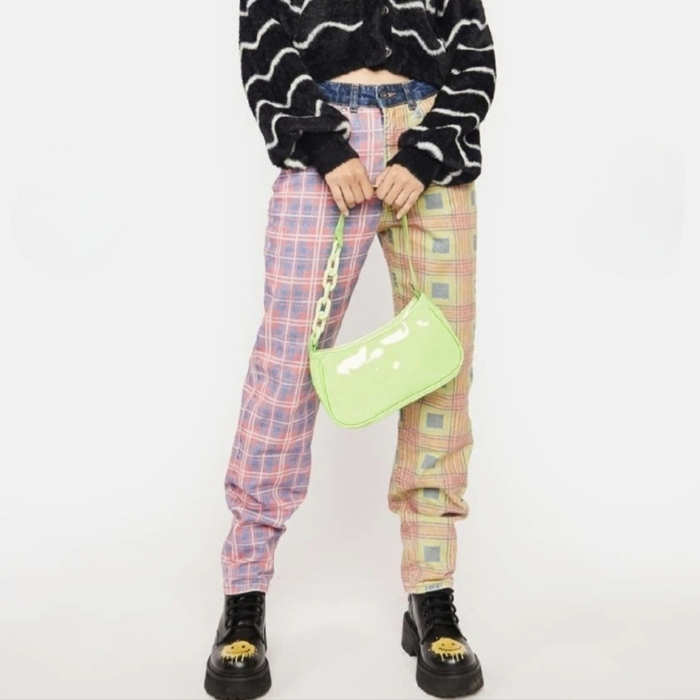 The Ragged Priest Jeans Plaid Funky Abstract Neon Dollskills Size 26